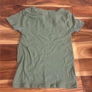Free People Green Ribbed Fitted Short Sleeve Tee
